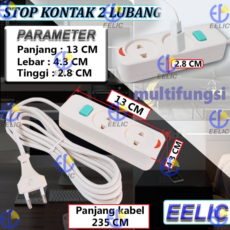 EELIC STK-SC752-3M Stop Kontak 2 Lubang dengan tombol on off dan di lengkapi lampu indikator