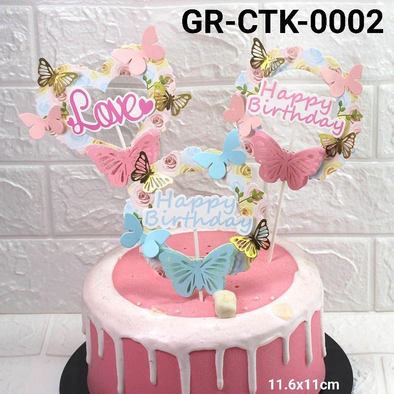 cake topper happy birthday motif kupu kupu