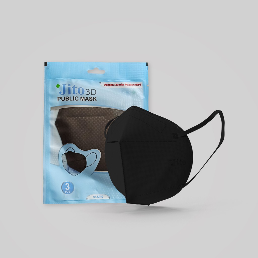 JITO Masker KN95 4 Ply Earloop Hitam - Sachet isi 3 pcs