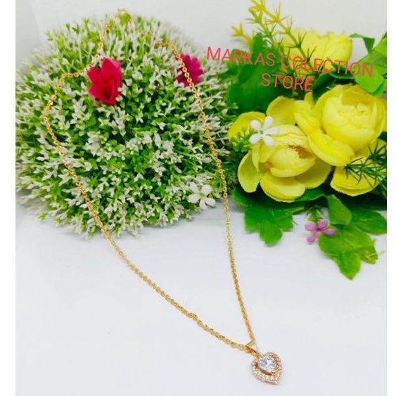 Kalung Titanium Nuri Gold Emas Free Liontin Love permata 24K