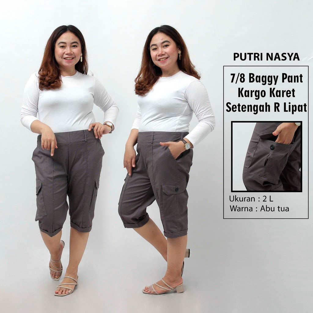 Celana 7/8 jumbo K / baggy pant jumbo / celana pendek jumbo 8L-6L-5L-4L-2L-XL-S fit to L karet melar