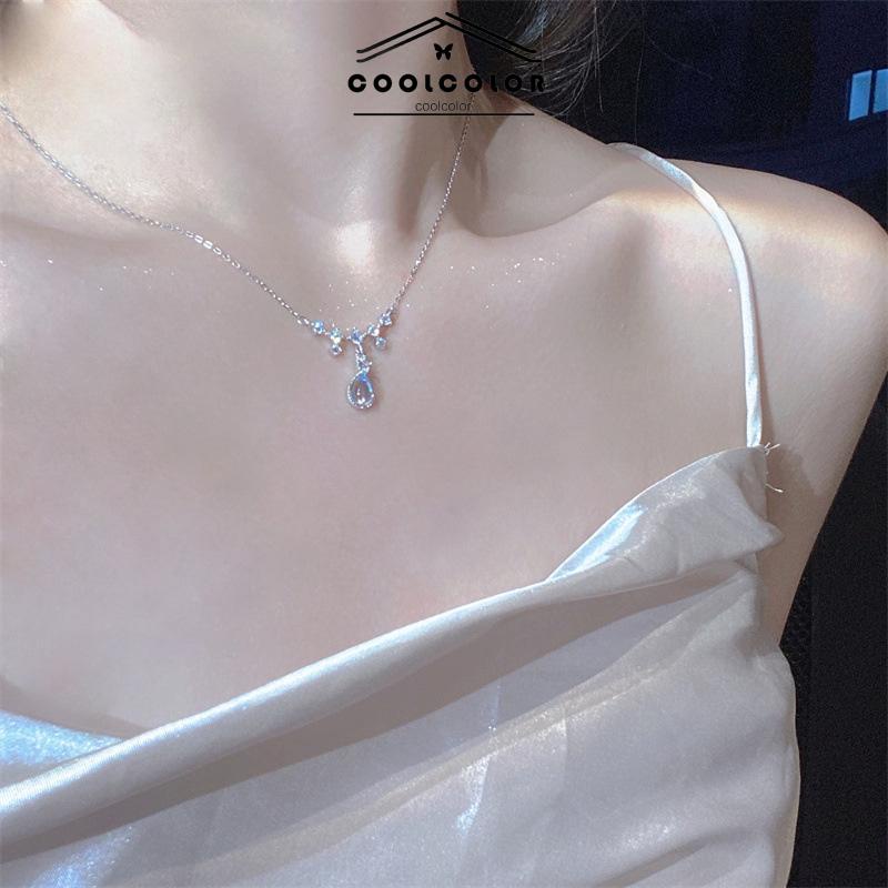 COD❤️Kalung Fashion Wanita All-match Niche Design Light Luxury Moonstone Water Drop Necklace Fashion Aksesoris Murah Jewelry Perhiasan