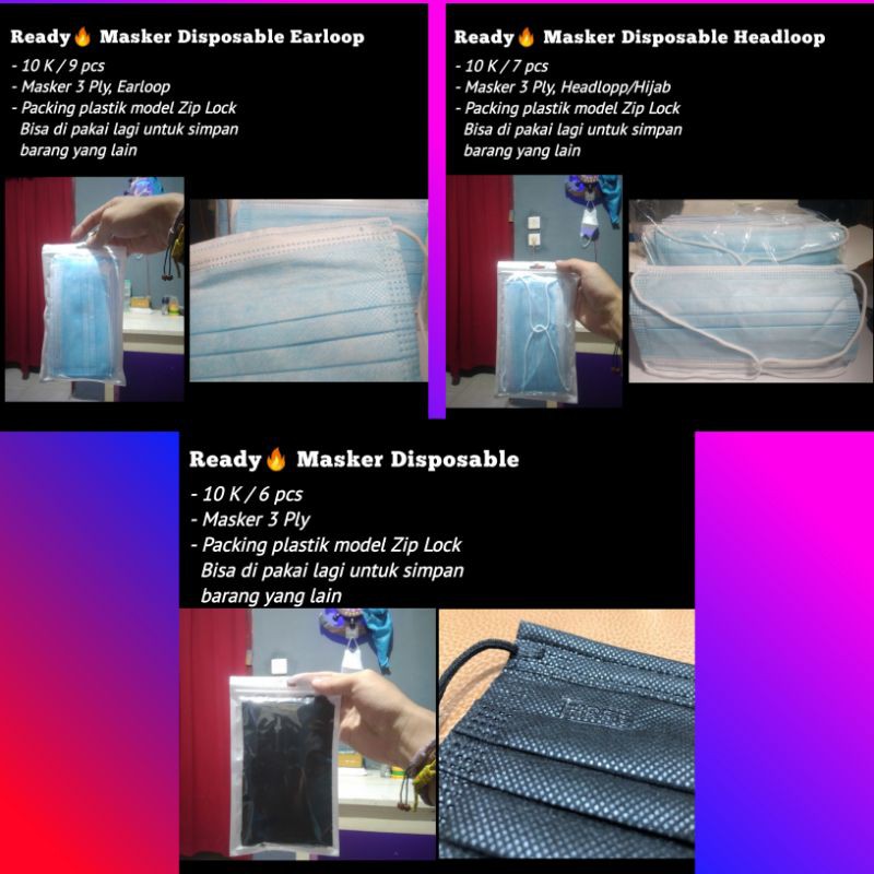 Masker Disposable untuk medis, Masker 3 Ply, Masker Hitam
