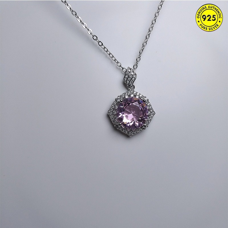 Red Crystal Blue Treasure Topaz Full Diamond Necklace Luxury Purple Diamond Pink Crystal round Pendant for Women