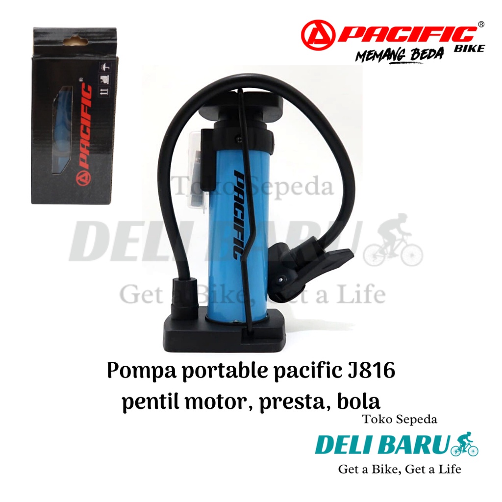 Pacific Pompa Portable J816 model pendek pentil motor, presta, bola pompa mini serbaguna sepeda