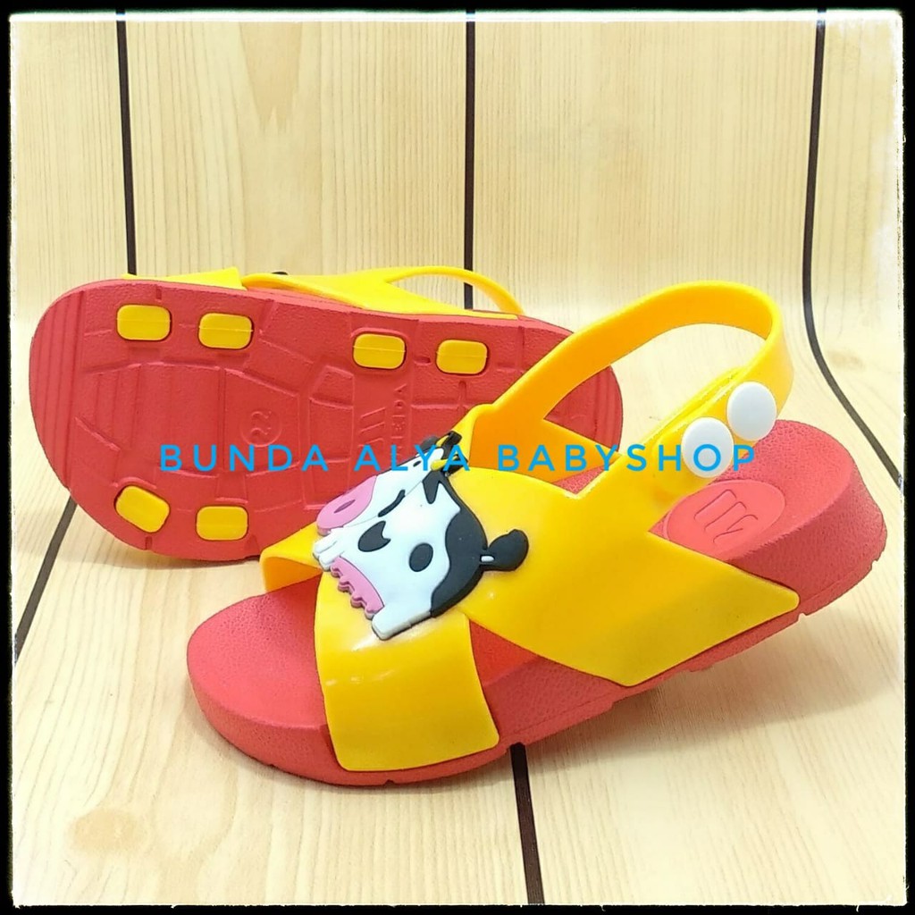 Sandal Anak Laki Karet Lentur 6 Bulan 1 Tahun MERAH COW - Sandal Anak Karet Anti Licin Tali Silang Size 18 -23