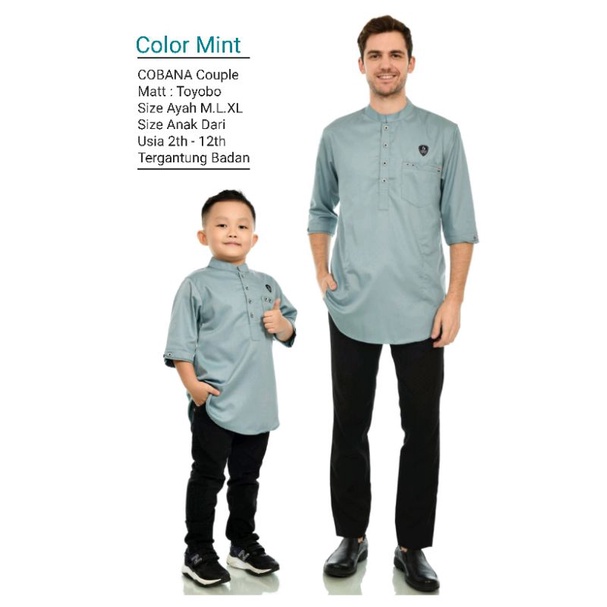 Alburaq28 - Koko Couple Ayah Dan Anak Cobana Terbaru Warna MINT Bahan Toyobo