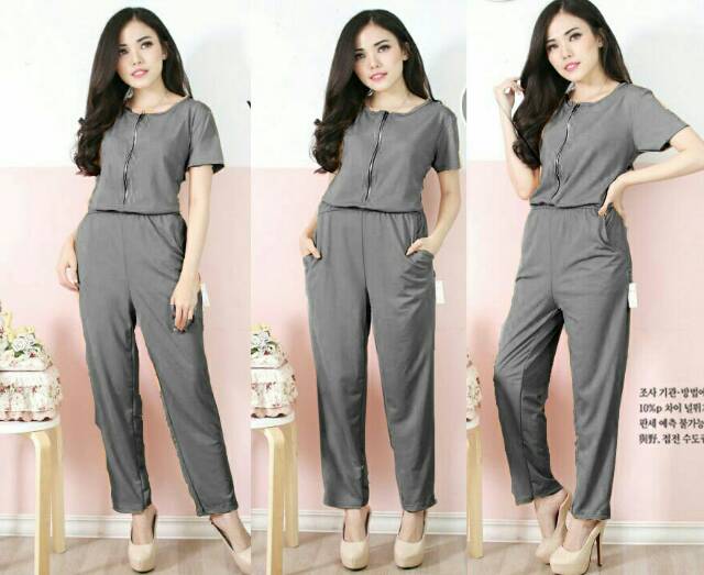 Jumpsuit della bahan wafer, sleting besi depan, fit to L