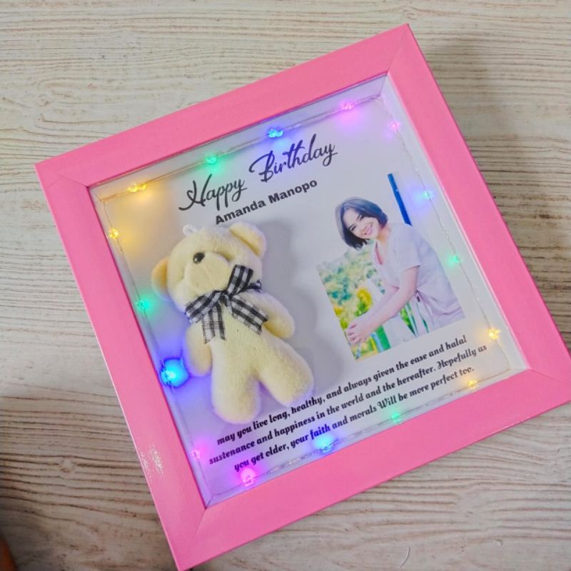 25x25cm lampu tumblr Tumbler LED scrap box bingkai frame pink 3D boneka foto hadiah kado gift hamper