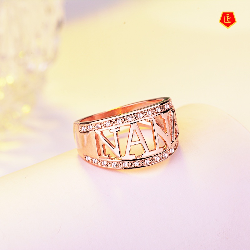 [Ready Stock]18K Platinum Diamond-Studded Ring Simple and Stylish