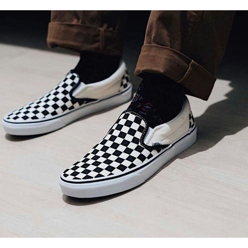 SEPATU VANS SLIP ON CHECKERBOARD CATUR BLACK WHITE PREMIUM