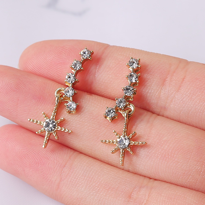 Anting Stud Desain Bintang Senyum Bahan 925 Silver Needle Warna Emas Gaya Vintage