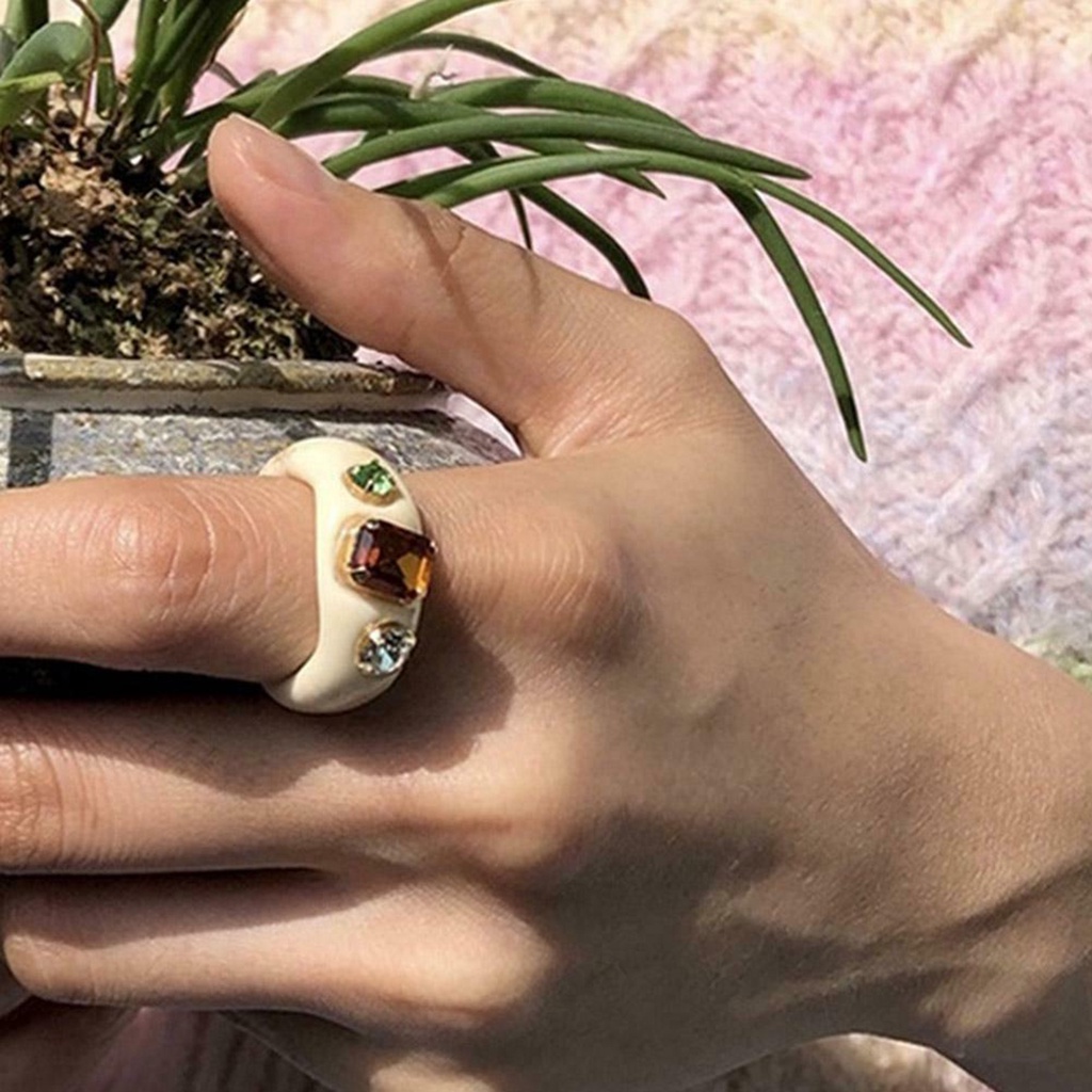 Hu Hu Hu Hu Hu Alat Bantu Pasang Kacamata♡ Cincin Wanita Bahan Akrilik Hias Berlian Imitasi Untuk Pesta / Hadiah