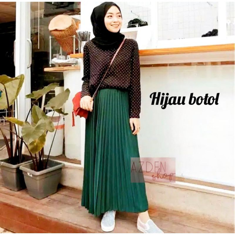 ROK PLISKET DEWASA PREMIUM//BAWAHAN WANITA//ROK PLISKET MAYUNG-Hijau botol