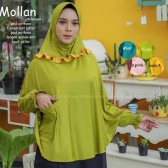Jilbab Lengan Jumbo Syari Jersey Hijab Bergo Rempel Plisket