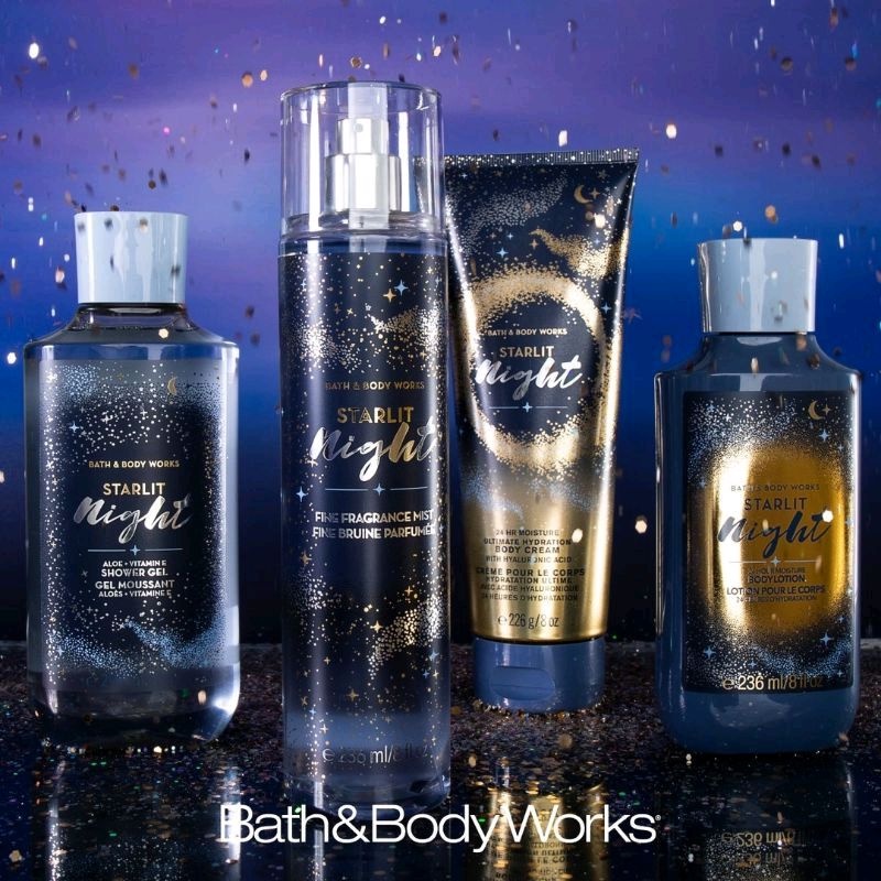 BATH &amp; BODY WORKS BBW STARLIT NIGHT SERIES MIST LOTION SHOWER GEL BODY CREAM HAND CREAM SHOWER GEL BODY CREAM LOTION MIST WASH WALLFLOWER ROOMSPRAY SCENTPORTABLE GENTLE GEL DEEP CLEANSING GENTLE FOAMING CREAMY LUXE