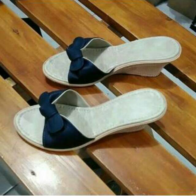 (Bisa cod) sandal kulit garut wedges oval model kokop pita