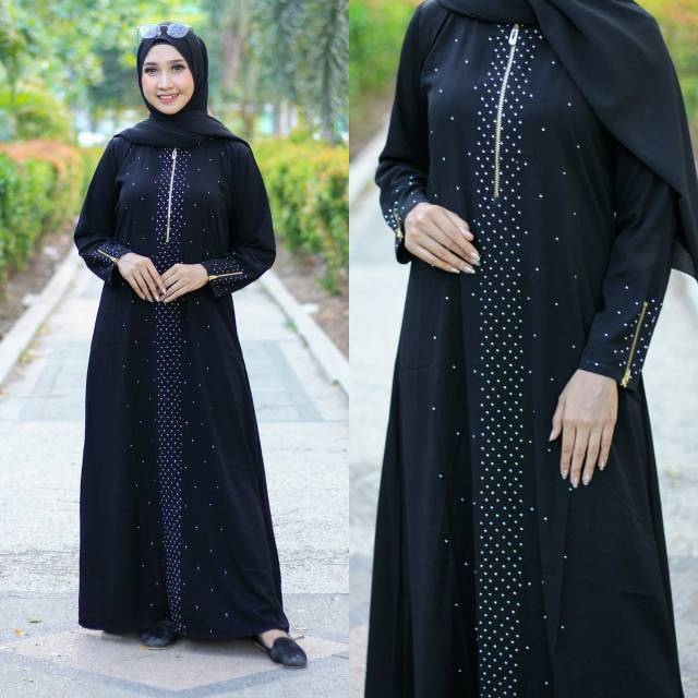 ABAYA ZIPER MATA RESLETING DADA ABAYA HITAM CANTIK BUSUI