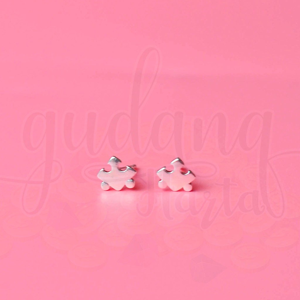 Anting Stud Mini Silver Puzzle Simple Lucu GH 203499