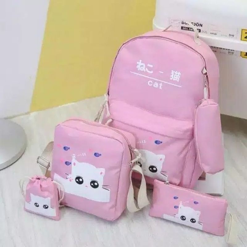 TAS RANSEL SEKOLAH KUCING INTIP 3IN1/ BACKPACK SEKOLAH ANAK WANITA