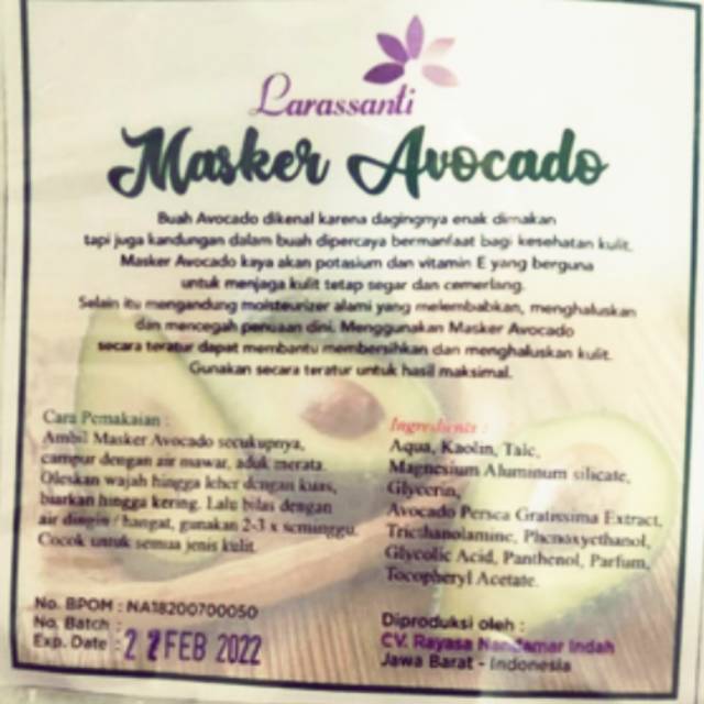 MASKER WAJAH AVOCADO (BPOM) LARASSANTI 1 KG