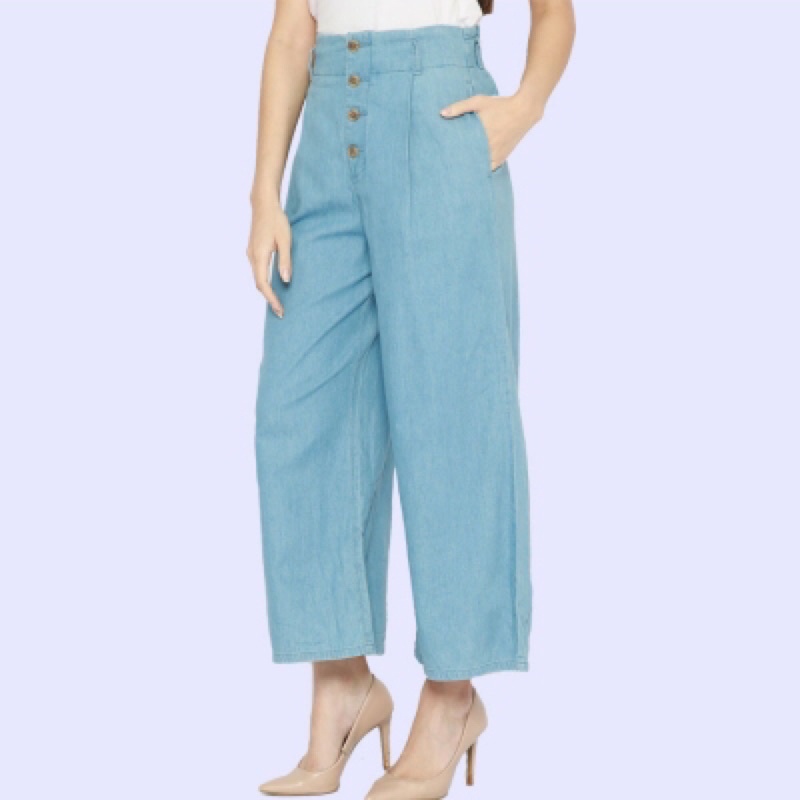 GU661 WIDE DENIM (3 Colours) - Celana Panjang Kulot Denim Wanita Branded