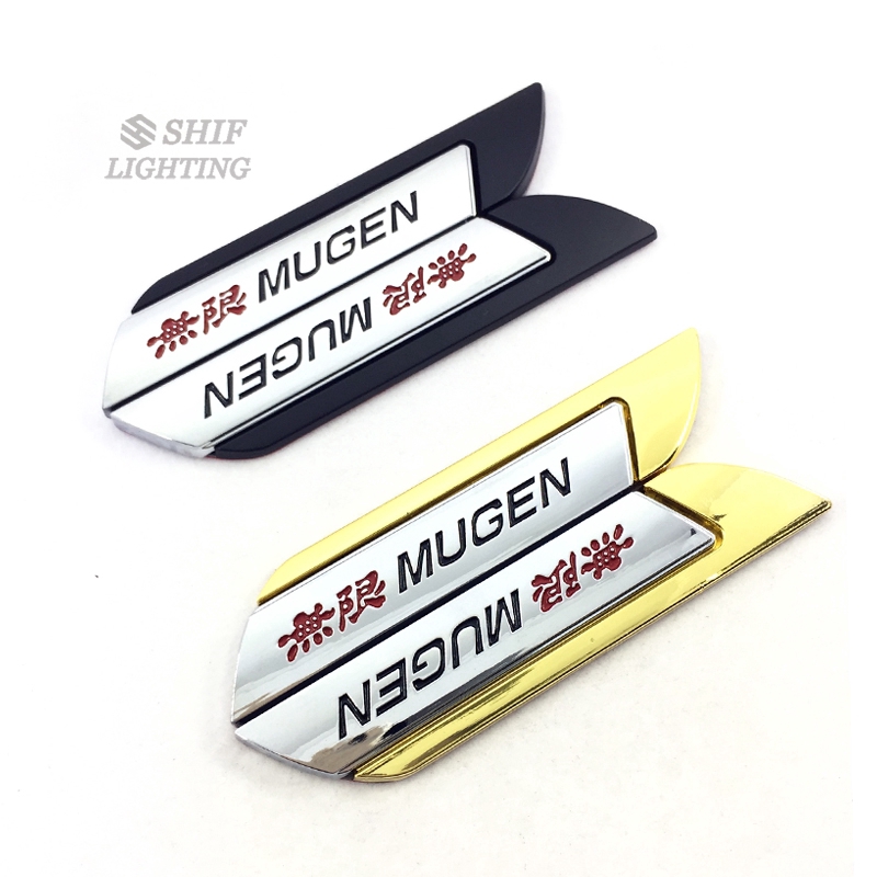 2Pcs Stiker Emblem / Badge Motif mugen Logo Emas Bahan Metal untuk Dekorasi Mobil Honda