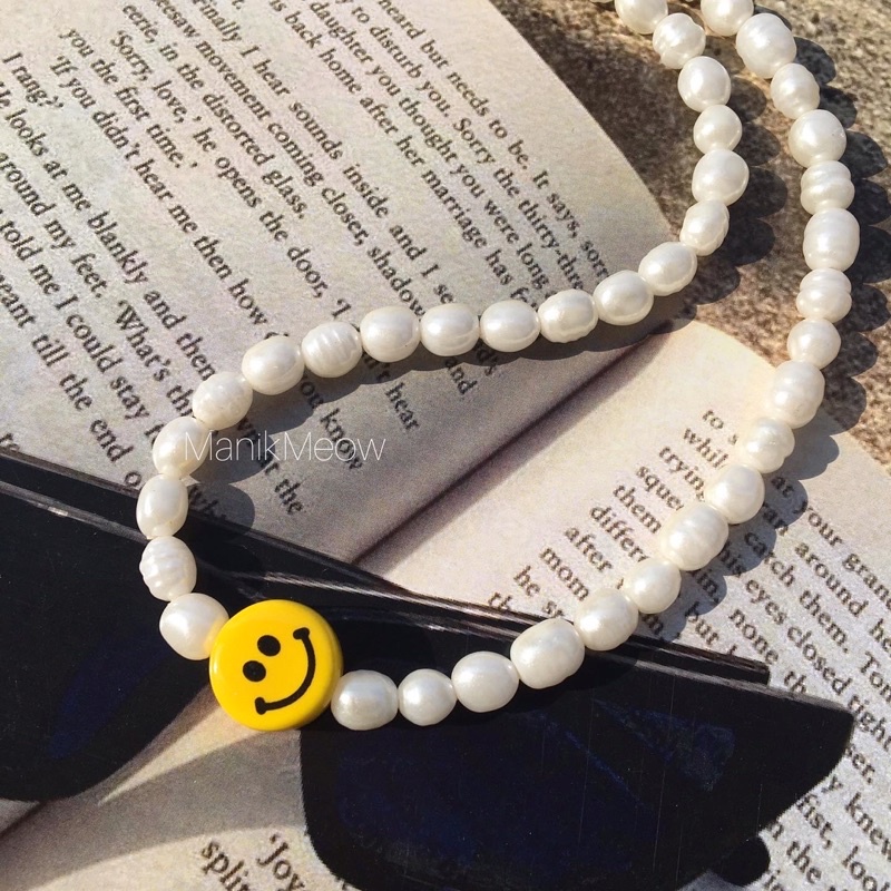 [ COD ] Simple smiley pearl necklace / kalung mutiara smile / peral necklace / kalung manik manik