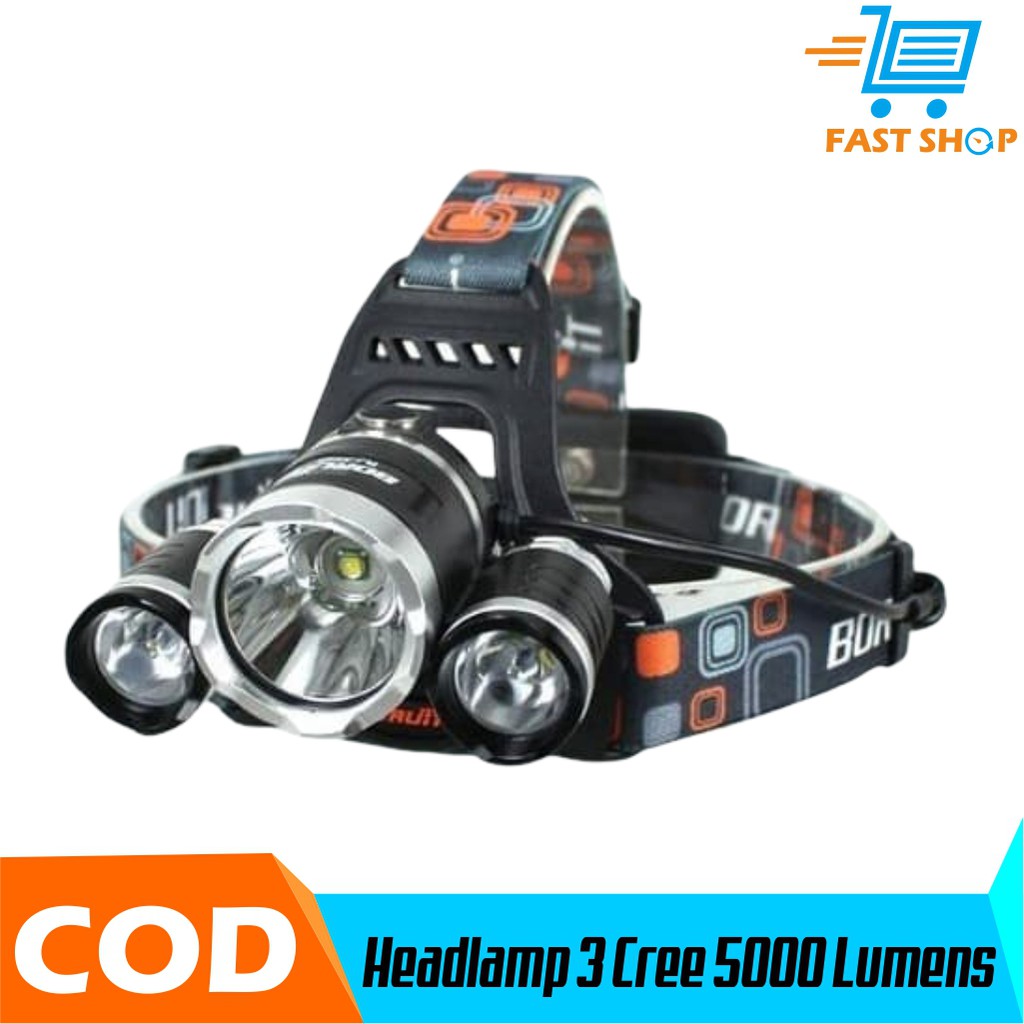 Headlamp 3 Cree XM L T6 High Power 5000 Lumens