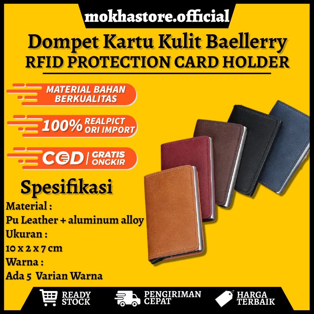 dompet kartu kulit pria wanita rfid protection card holder baellerry wallet k9123  cowok cewek impor