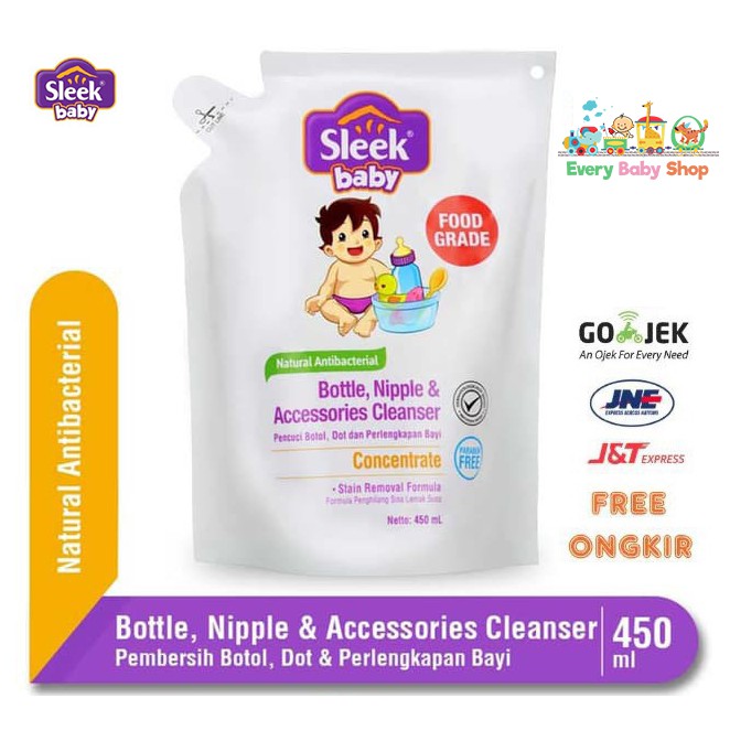 SLEEK Bottle Nipple CLEANSER 450 ml + 90 ml EXTRA - Sabun Cuci Botol Dot Bayi 450ml - Refill