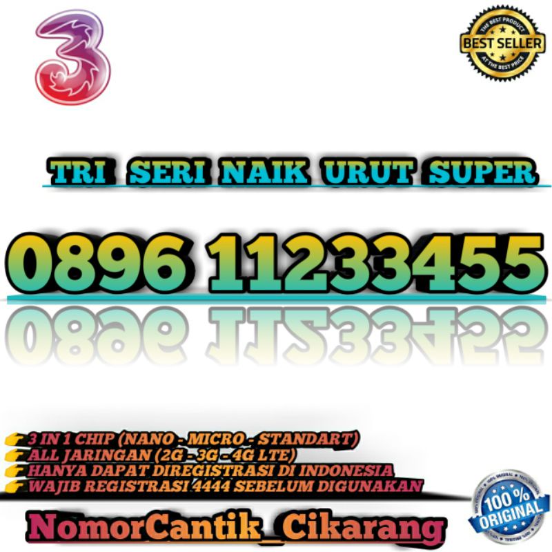 NOMOR CANTIK TRI 12 DIGIT 12DIGIT  KARTU PERDANA NOMOR CANTIK TRI THREE  NOMOR CANTIK TRI THREE SERI
