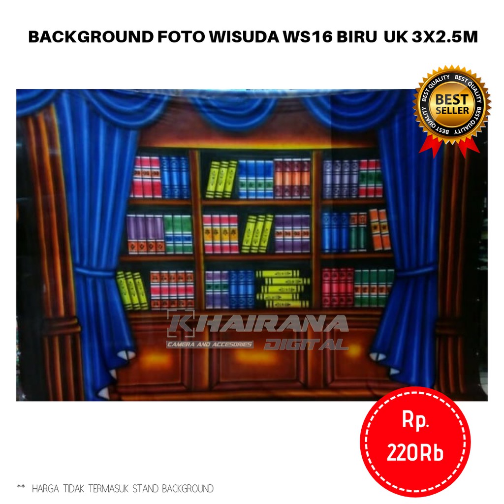 Kain Background Backdrop latar layar alas Studio Foto 3x2.5m wisuda gorden biru rak buku WS16