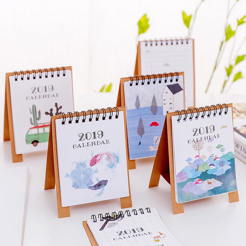 Kalender Duduk 2019 Motif Gambar Kawaii dengan Notebook Agenda/Jadwal Harian/Mingguan/Bulanan ...