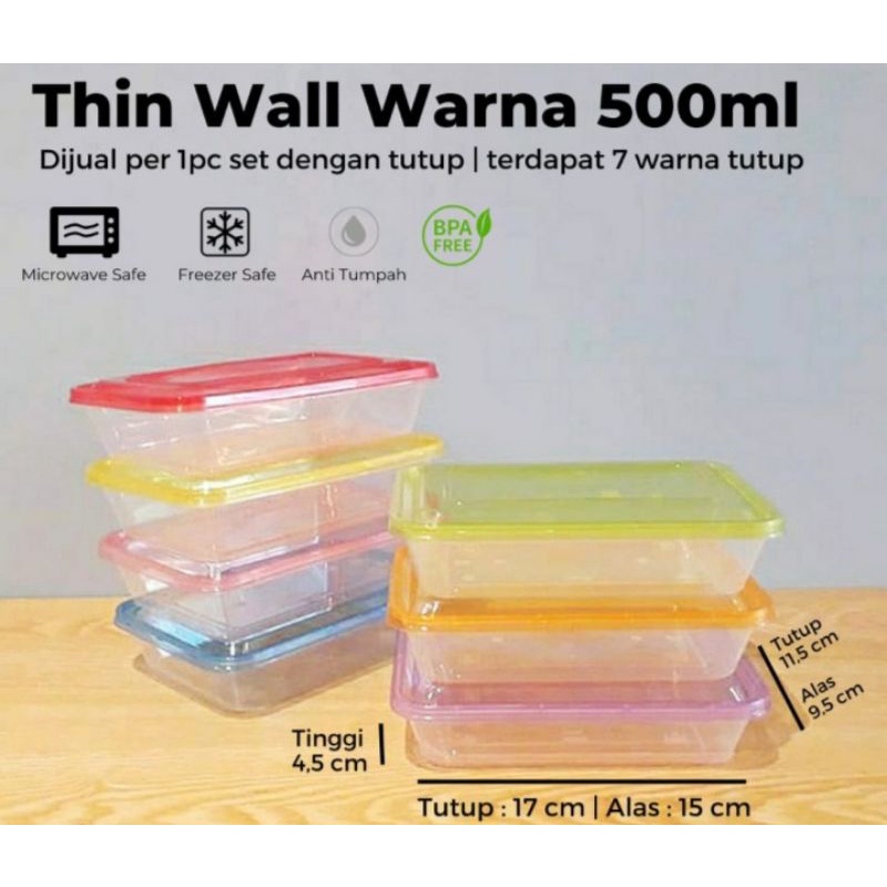 (ECER) Thinwall Tutup Warna-warni 500ml / Thin wall Warna-Warni 500ml/ Thin wall persegi