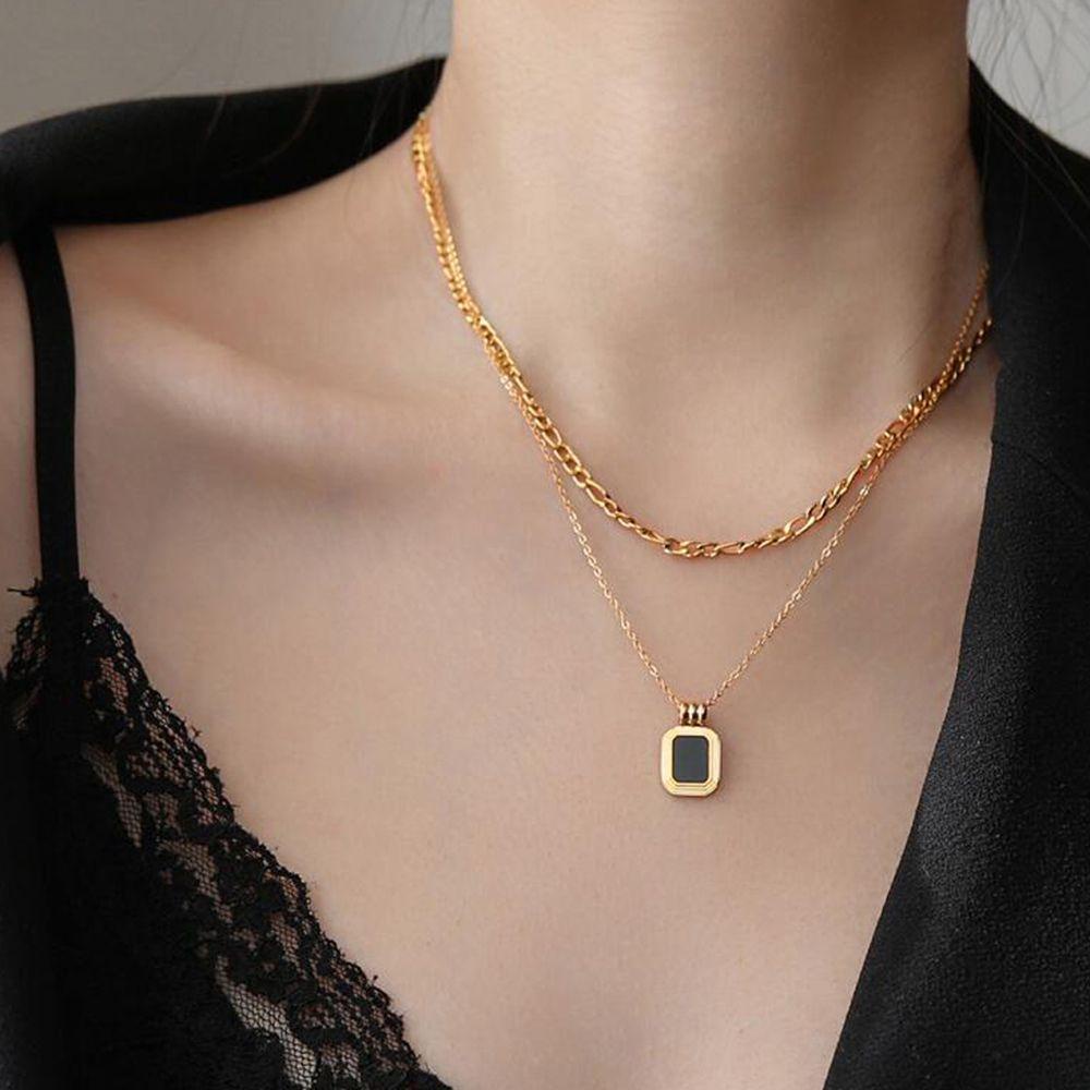 Agustina Kubus Liontin Kalung Minoritas Hip Hop Rantai Geometris Persegi Choker Tembaga Sederhana Gaya Korea Kalung