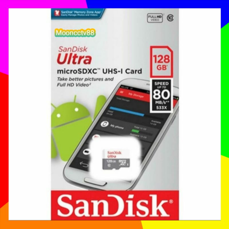 Memori Card Sandisk 128GB Micro SD Ultra Class 10 Micro SD Speed Up To 80MB/s