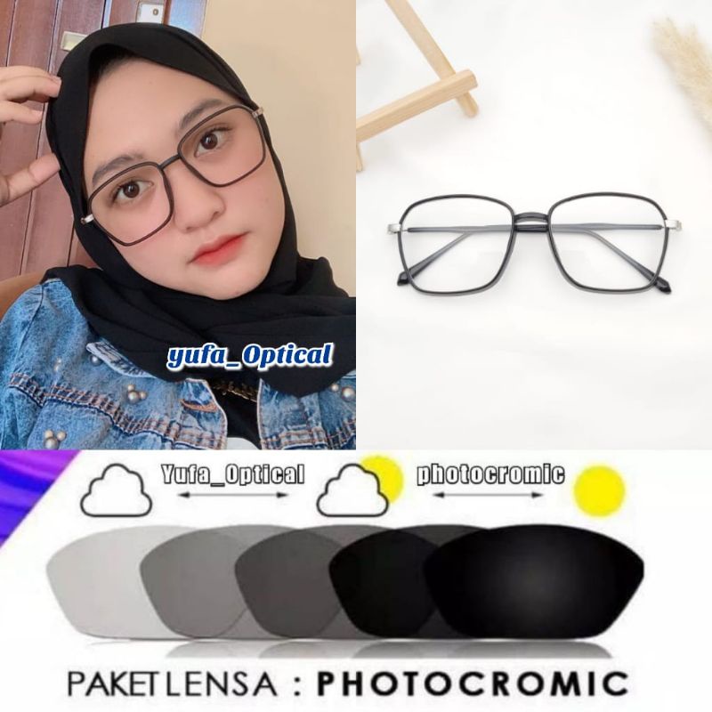 (COD) Frame Kacamata kotak / Kacamata minus / Kacamata antiradiasi UV / paket photocromic Kacamata 8