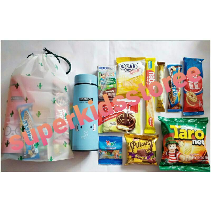 

PAKET SNACK ULANG TAHUN ANAK BOTOL MINUM GOODIE BAG ULTAH ANAK / SNACK HADIAH / PAKET SANTUNAN PAKE TAS