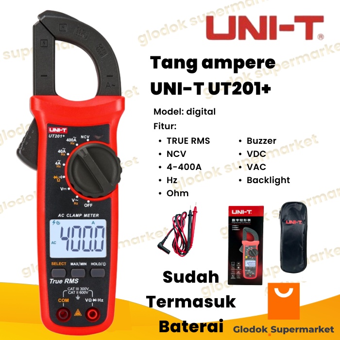 Tang Ampere Digital UNI-T UT201+ AC Clamp Meter TRUE RMS NCV UT 201+