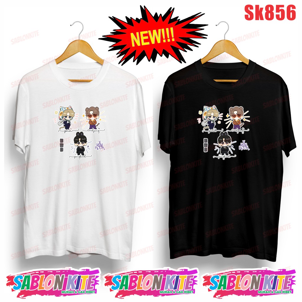 MURAH!!! KAOS KPOP V MIN KOOK KARTUN SK856 UNISEX ADA 6 WARNA COMBED 30S