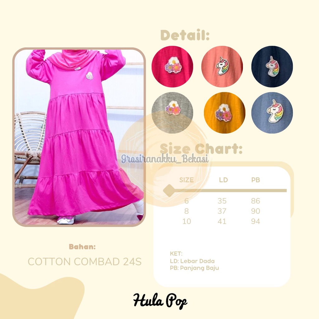 Gamis Kaos Anak Aplikasi Bordir Warna Kuning Kunyit Size 5-10Thn