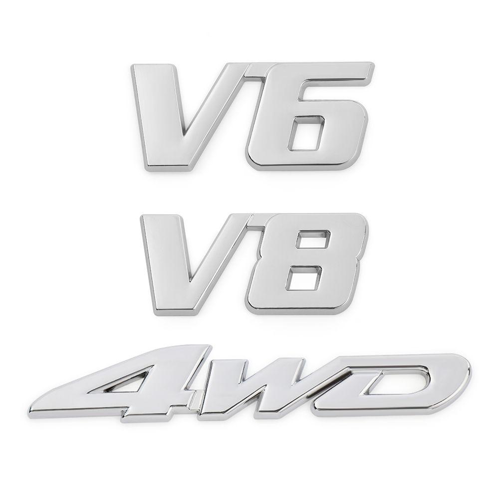 Chookyy 3D Auto Decal Silver 4WD V6 V8 Emblem Badge Tutup Bagasi