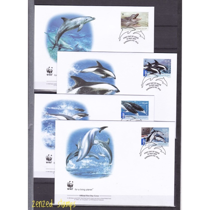 

F007 Perangko FDC Australia 2009 Fauna WWF - Dolphins Set 4 Pcs