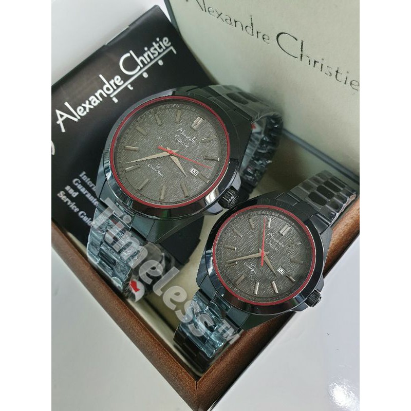 Jam tangan couple alexandre christie ac 8644 MD Black Red