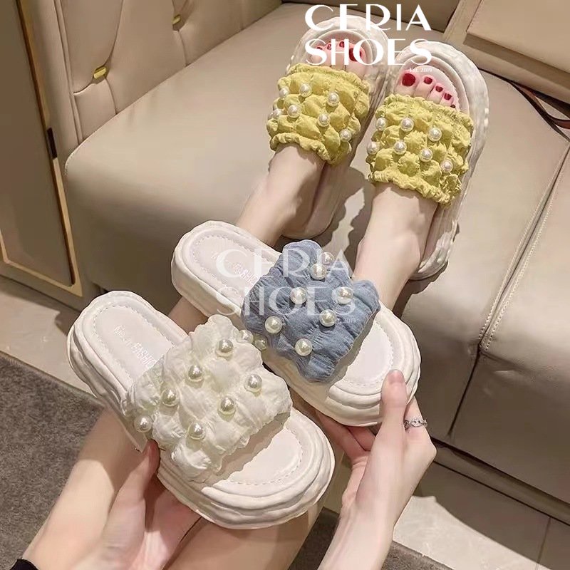 PVC Sandal Slop Wanita Import Bangkok Bahan Jelly Empuk Motif Renda Mutiara Super Lembut Ringan Sol Anti Slip Sendal Kokop Balance 989