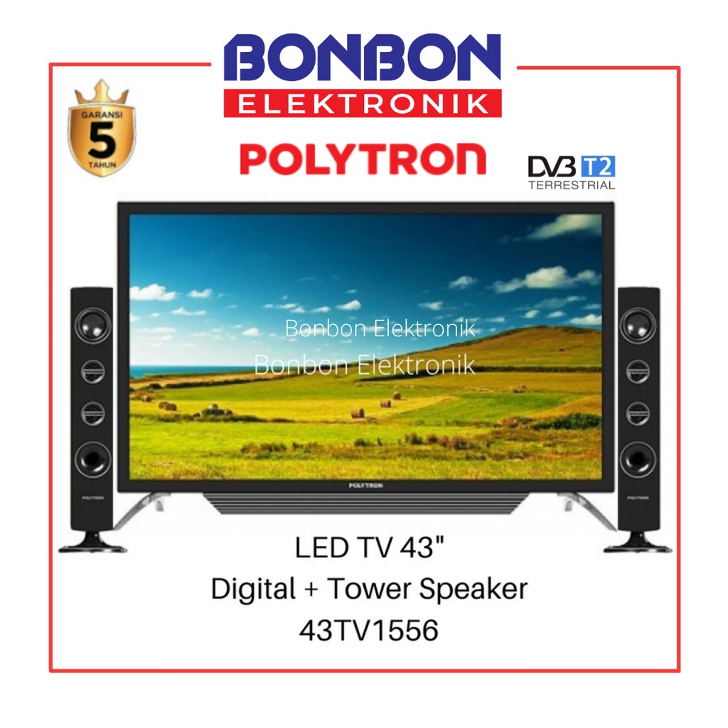 Polytron LED Digital TV 43 Inch PLD 43TV1556 Tower Speaker Cinemax FHD