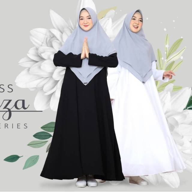 AZEEZA DRESS ZIZARA GAMIS POLOS UMROH PUTIH HITAM WHITE BLACK KATUN TOYOBO