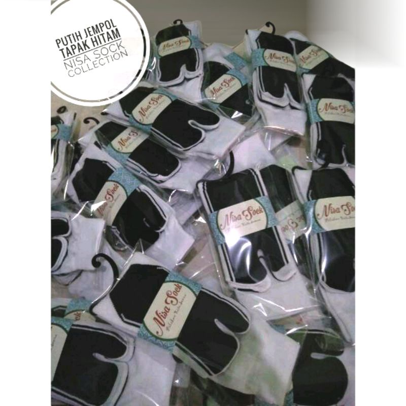 Kaos kaki jempol polos nilon putih tapak hitam/kaos kaki sekolah jempol