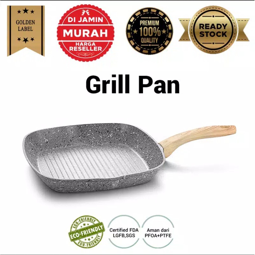 Wajan Anti Lengket Penggorengan Pemanggang Grill Pan Granite 28cm Perabotan Dapur By Mykochen.ina